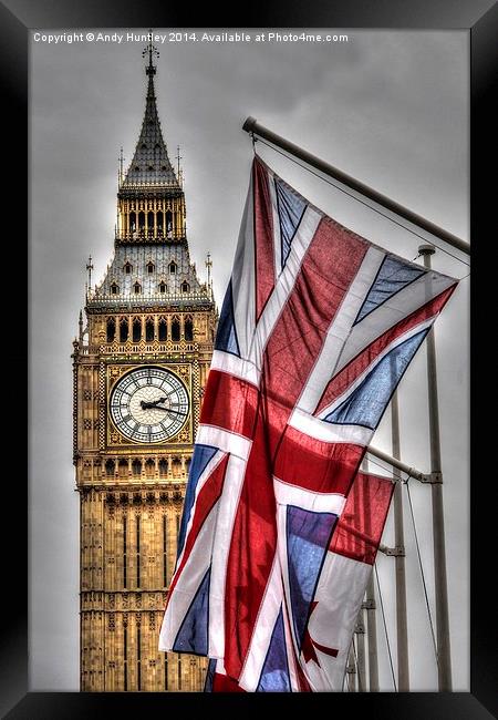 Big Ben & Flag Framed Print by Andy Huntley