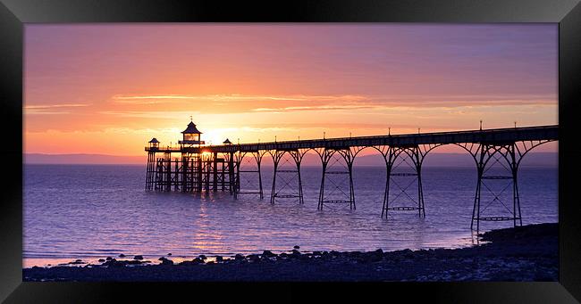 Clevedon Pier Sunset Framed Print by Carolyn Eaton