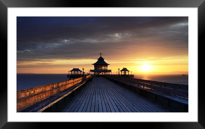 On Clevedon Pier Sunset Framed Mounted Print by Carolyn Eaton