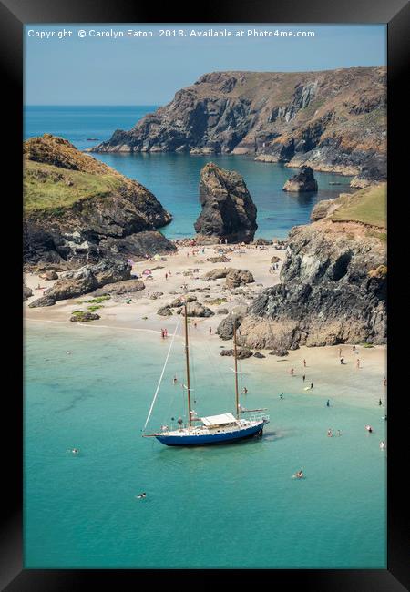 Yacht at Kynance Cove, Cornwall Framed Print by Carolyn Eaton