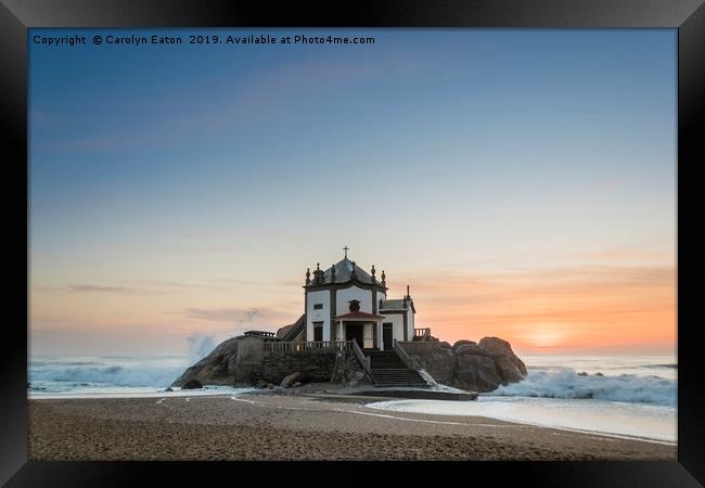 Sunset at the Chapel on the Beach, Portugal  Framed Print by Carolyn Eaton