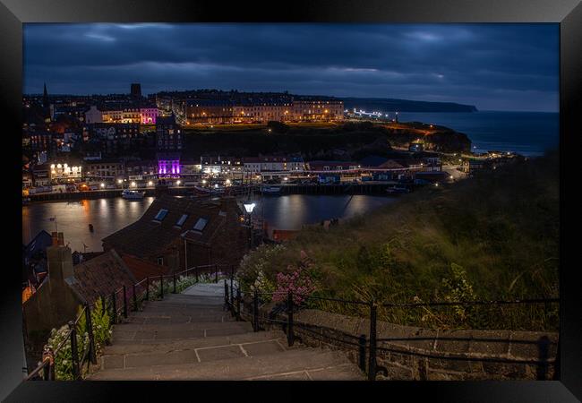 Enchanting Whitby Night View Framed Print by Alan Tunnicliffe
