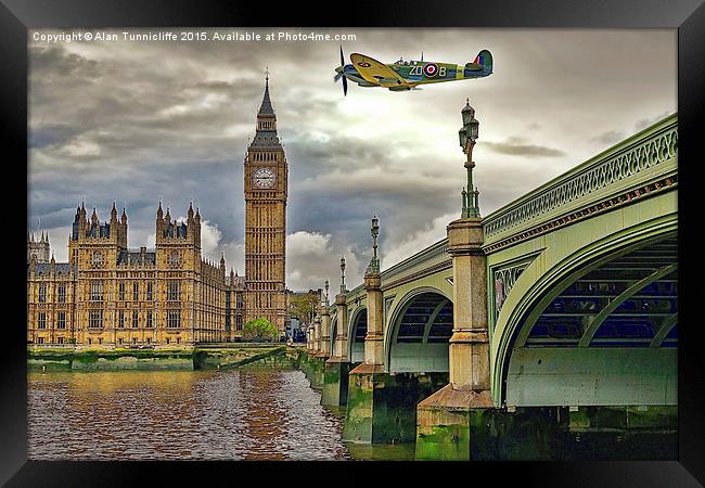Spitfire over Big Ben  Framed Print by Alan Tunnicliffe