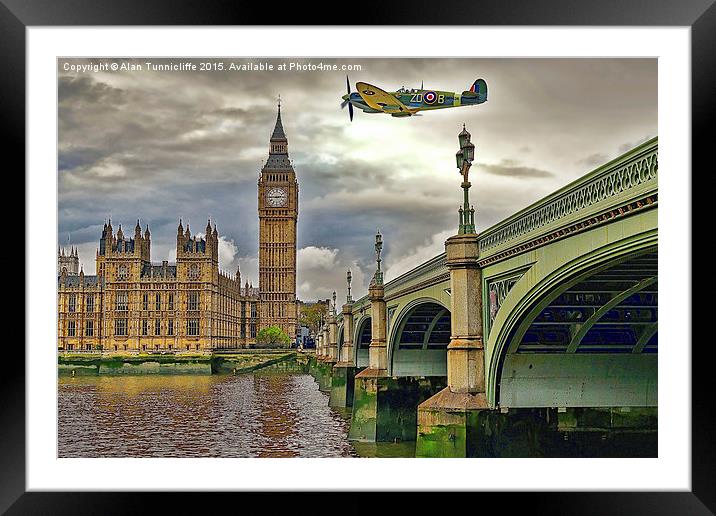 Spitfire over Big Ben  Framed Mounted Print by Alan Tunnicliffe