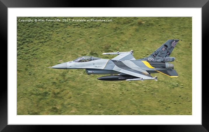 Majestic Belgian F16s Soar Above Mountain Range Framed Mounted Print by Alan Tunnicliffe