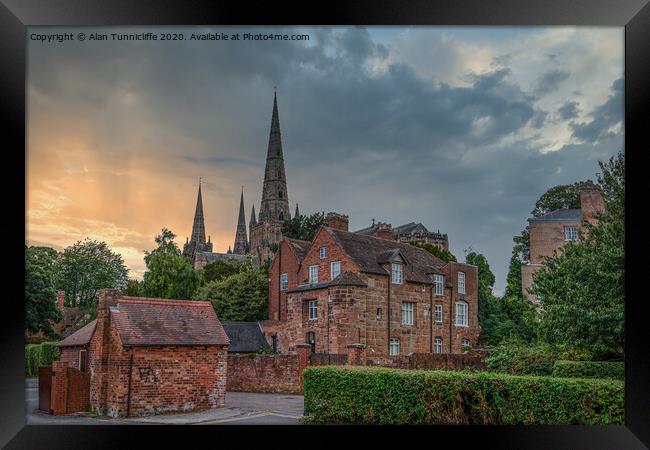 Lichfield cathedral sunset Framed Print by Alan Tunnicliffe