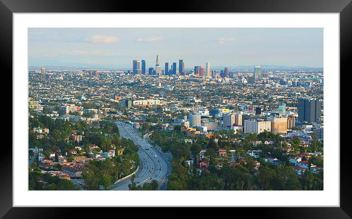 Los Angeles Skyline and Los Angeles Basin Framed Mounted Print by Ram Vasudev