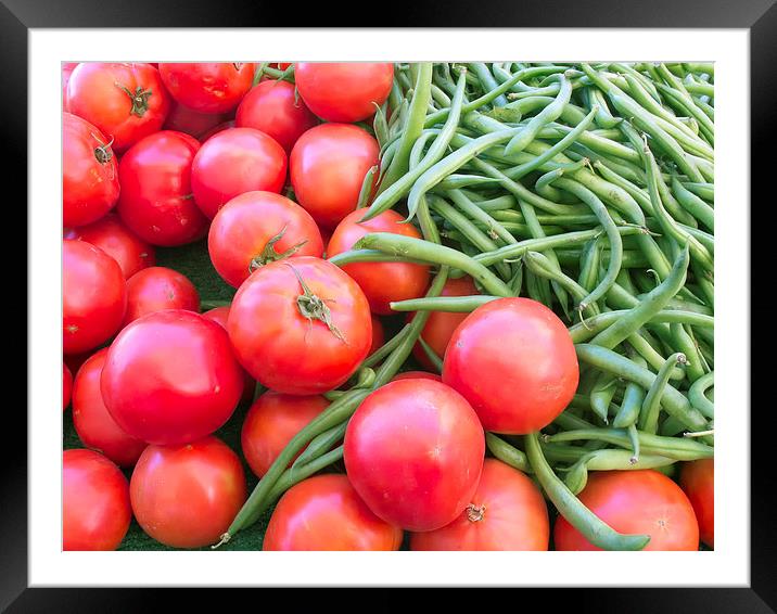 Farm Fresh Tomatoes and Beans Framed Mounted Print by Ram Vasudev