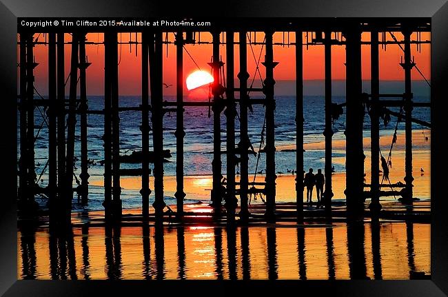  Pier Sunset Framed Print by Tim Clifton