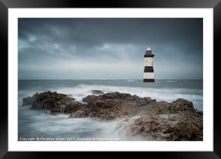 Penmon Lighthouse, Turbulent Tides Framed Mounted Print by Christine Smart