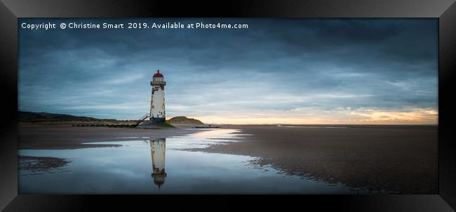 Point of Ayr Lighthouse - Stormy Sunset Panorama Framed Print by Christine Smart