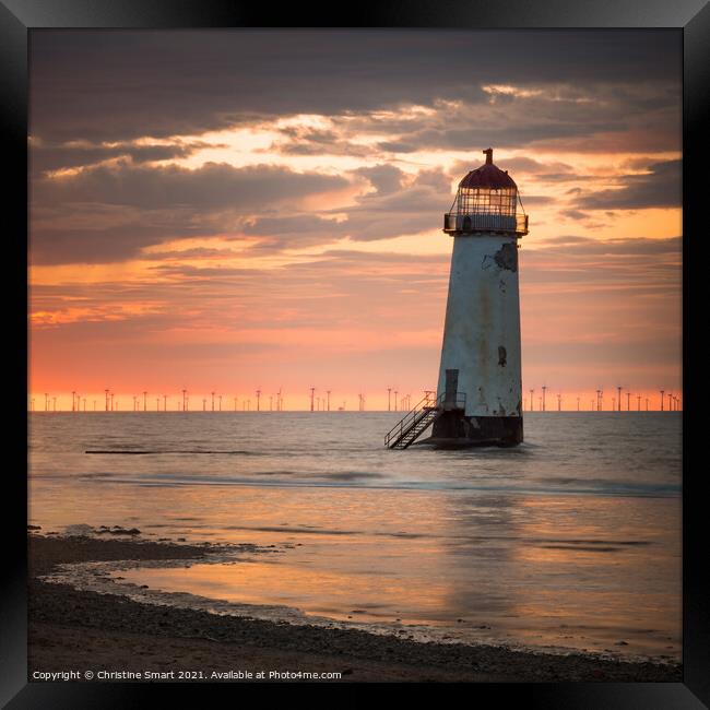 Warm Sunset at Talacre Lighthouse Framed Print by Christine Smart