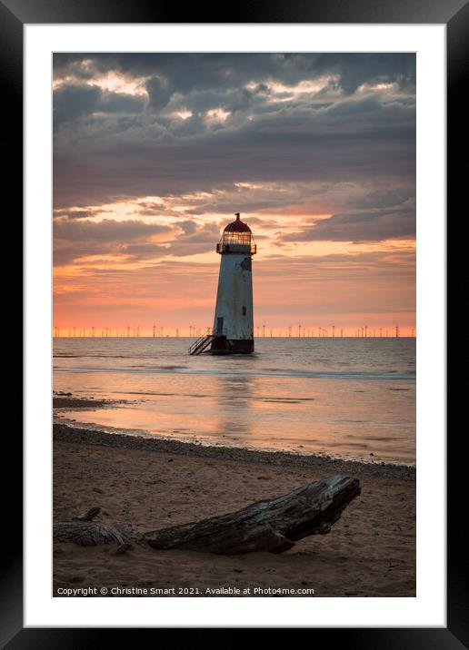 Talacre Lighthouse Driftwood Sunset Framed Mounted Print by Christine Smart