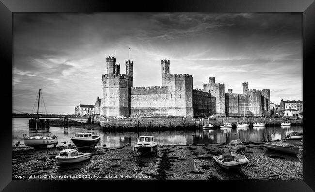 Caernarfon Castle - Black & White Framed Print by Christine Smart