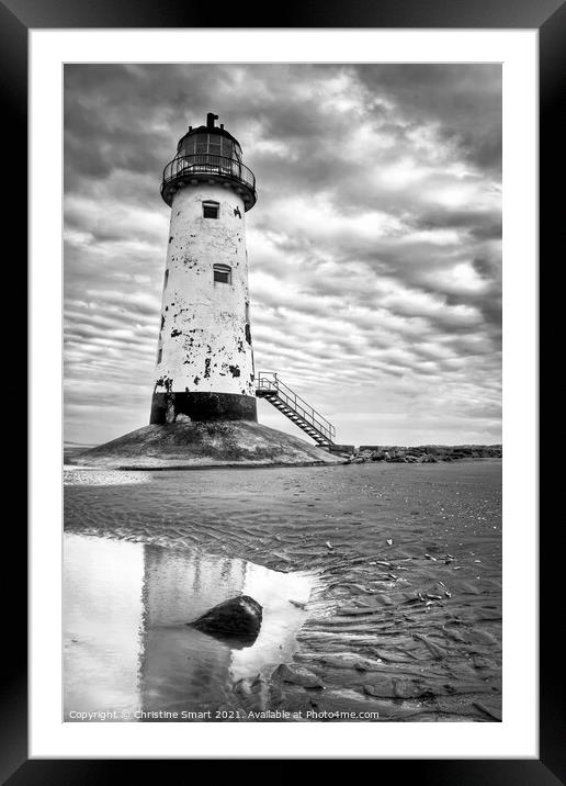 Talacre Lighthouse, North Wales - Black and White Framed Mounted Print by Christine Smart