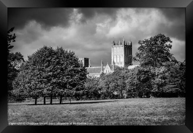 Wells Cathedral, Somerset - Moody Black and White Framed Print by Christine Smart