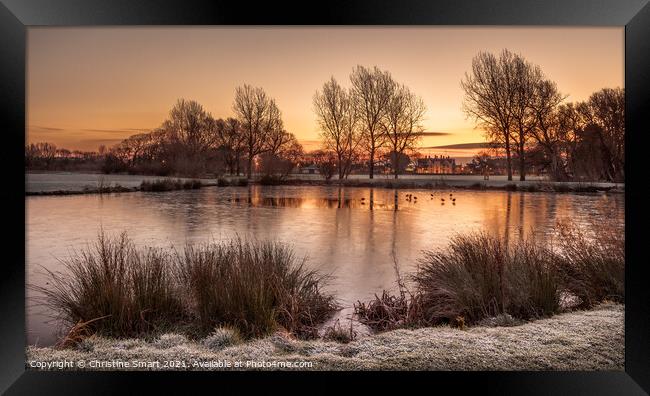 Winter Sunrise at Abergele Pond, North Wales Landscape Framed Print by Christine Smart