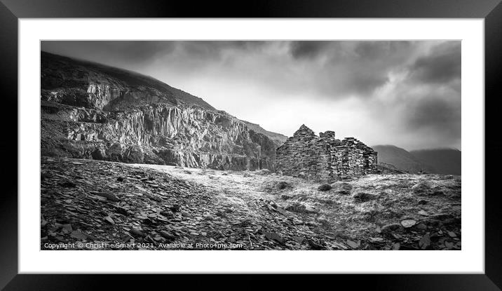 The Quarry Face, Dinorwic Slate Quarry, Snowdonia, Wales, Monochrome Framed Mounted Print by Christine Smart