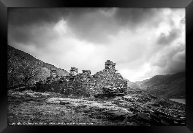 The Quarry Days, Dinorwic Slate Quarry, Snowdonia - North Wales Black and White Framed Print by Christine Smart