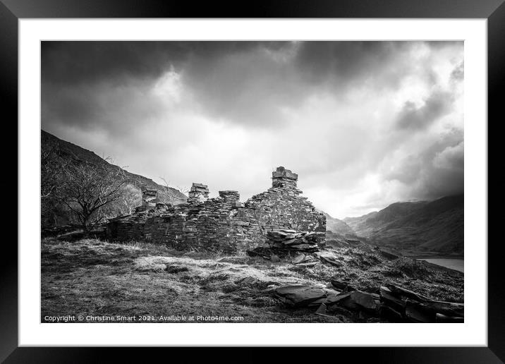 The Quarry Days, Dinorwic Slate Quarry, Snowdonia - North Wales Black and White Framed Mounted Print by Christine Smart