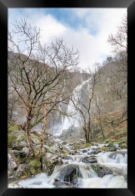 Aber Falls, Waterfall Cascading over Rocks, Landscape Photograph- North Wales Framed Print by Christine Smart