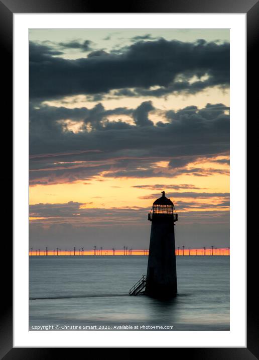 Talacre Lighthouse Silhouette Sunset, Seascape, North Wales Landmark Framed Mounted Print by Christine Smart