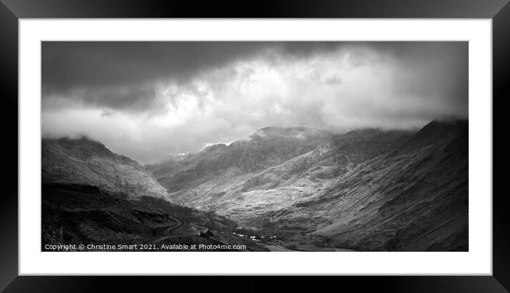 Mountain View from Dinorwic Slate Quarry - Monochrome Mountain Landscape, Snowdonia - North Wales Framed Mounted Print by Christine Smart