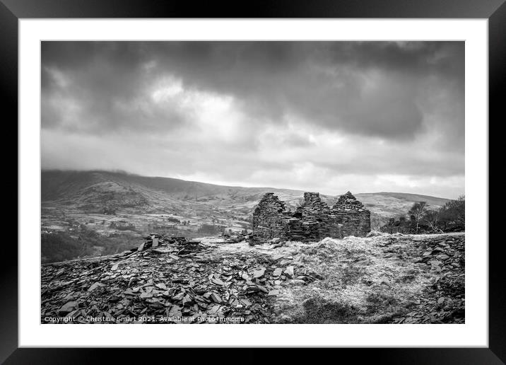 Abandoned Cottage Dinorwic Slate Quarry, Llanberis - Snowdonia National Park, Wales - Monochrome / Black and White Landscape Framed Mounted Print by Christine Smart
