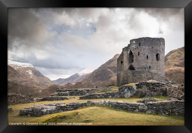 Dolbadarn Castle Winter Landscape Scene - Llanberis Snowdonia National Park Wales Framed Print by Christine Smart