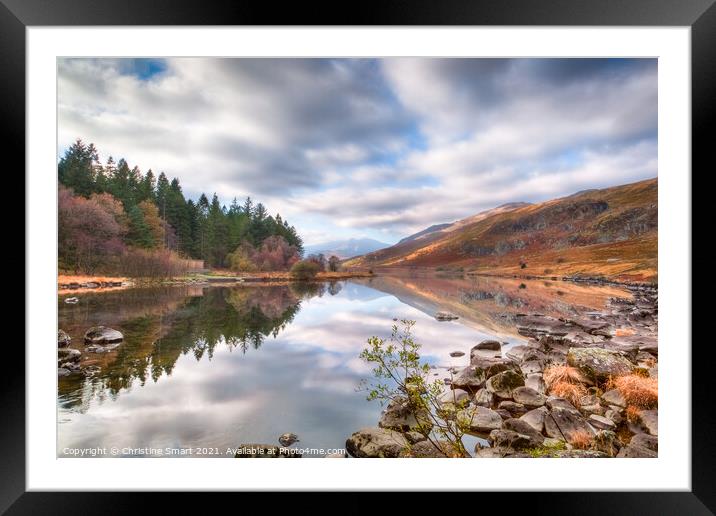 Lake Reflection at Llyn Mymbyr Snowdonia National Park North Wales Autumn Landscape Framed Mounted Print by Christine Smart