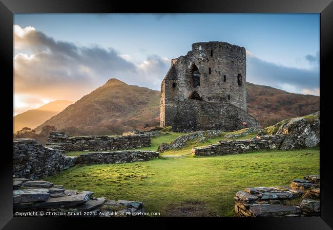 Dolbadarn Castle, Llanberis - Snowdonia, North Wales - Sunrise Landscape Mountains Blue Sky Framed Print by Christine Smart
