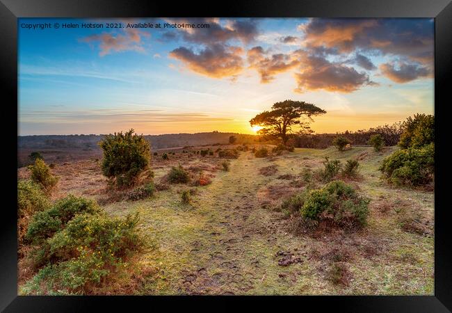Stunning sunset over Bratley View in the New Forest Framed Print by Helen Hotson