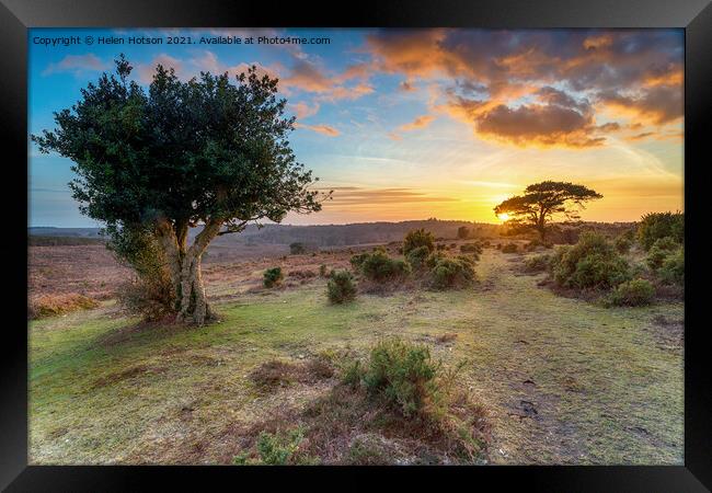 Beautiful sunset in the New Forest at Bratley View Framed Print by Helen Hotson