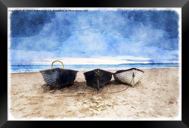 Fishing Boats on Bournemouth Beach Framed Print by Helen Hotson