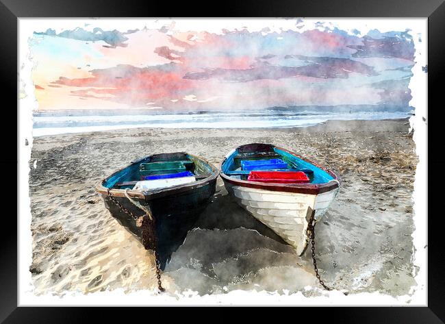 Fishing Boats on the Beach Framed Print by Helen Hotson