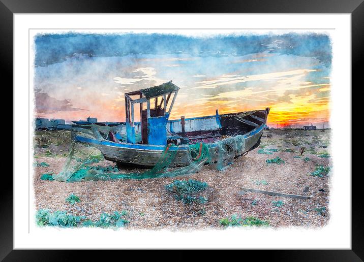 Dramatic Sunset over Fishing Boat Framed Mounted Print by Helen Hotson