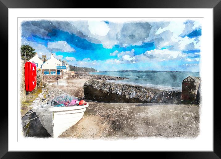 Boat at Kingsand in Cornwall Framed Mounted Print by Helen Hotson