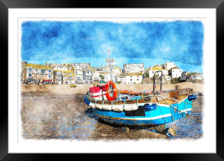 Fishing Boat at St Ives Framed Mounted Print by Helen Hotson
