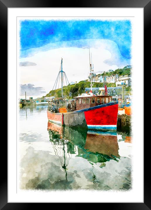 Red Fishing Boat Framed Mounted Print by Helen Hotson