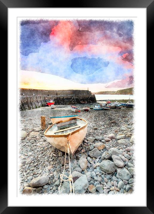 Fishing Boats at Clovelly Framed Mounted Print by Helen Hotson