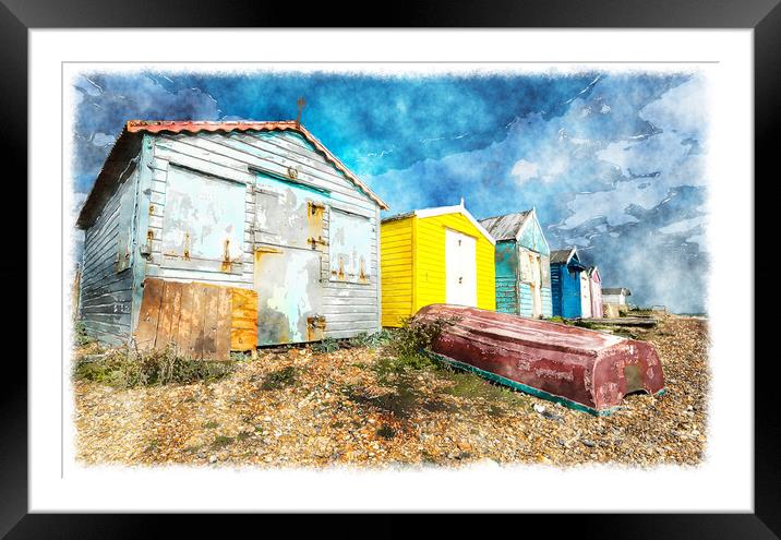 Beach Huts at Hastings Framed Mounted Print by Helen Hotson