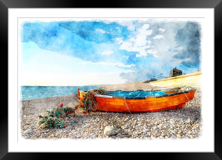 Fisning Boat on Chesil Beach Framed Mounted Print by Helen Hotson