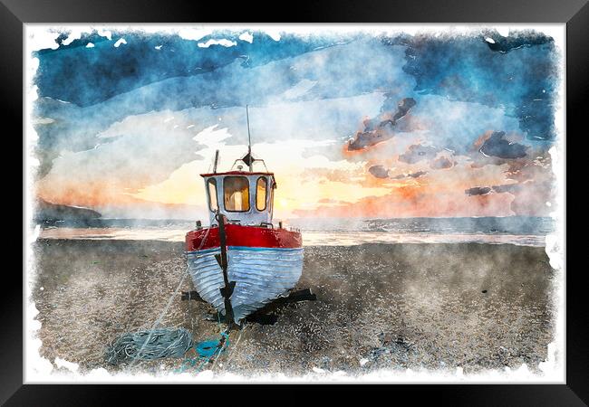Beautiful Fishing Boat at Sunrise  Framed Print by Helen Hotson