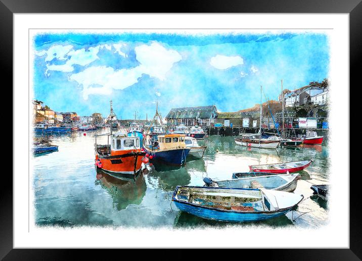Boats in the Harbour Framed Mounted Print by Helen Hotson