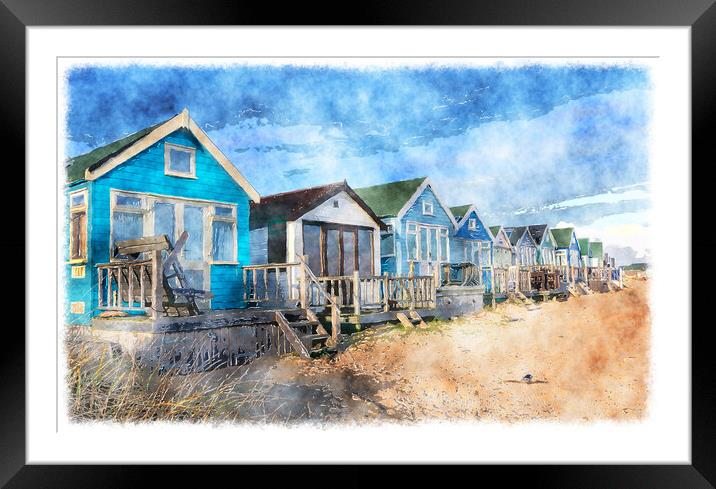 Beach Huts at Mudeford Spit Framed Mounted Print by Helen Hotson