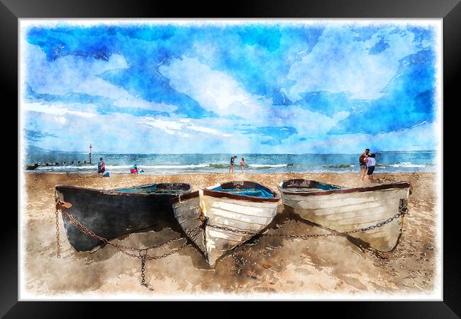 Boats on the Beach Framed Print by Helen Hotson