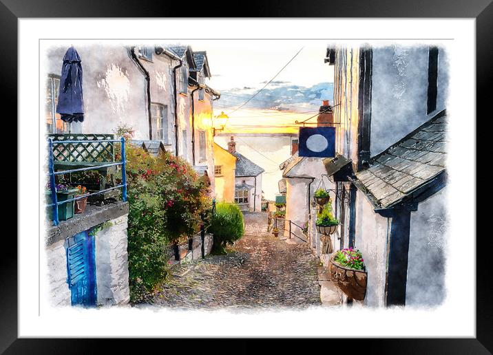 Clovelly Watercolour Painting Framed Mounted Print by Helen Hotson