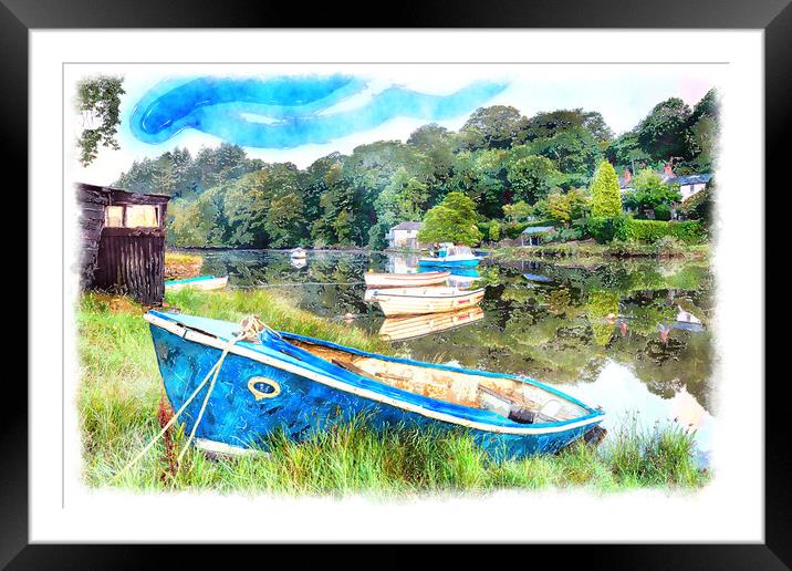 Boats on the River Lerryn Painting Framed Mounted Print by Helen Hotson