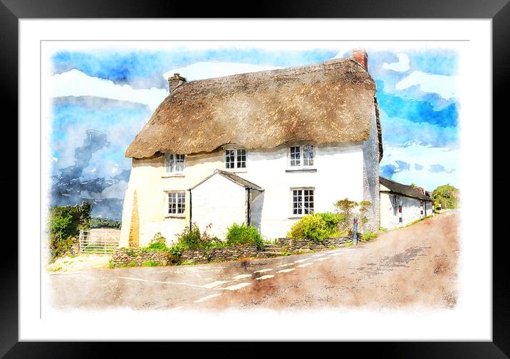 English Thatched Cottage Painting Framed Mounted Print by Helen Hotson