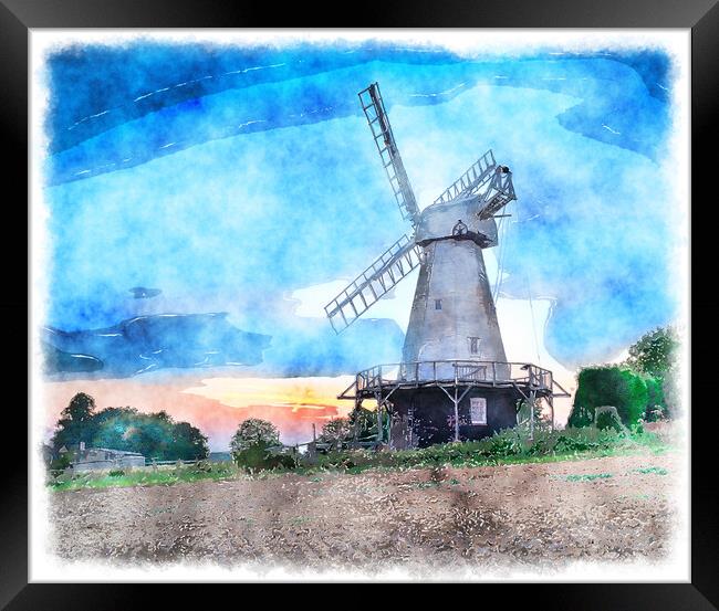 Woodchurch Windmill Painting Framed Print by Helen Hotson